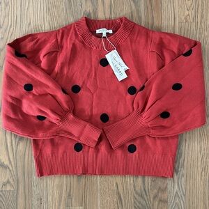 Workshop Republic Sweater sz Large Women's Balloon Sleeve Polka Dot Red Black
